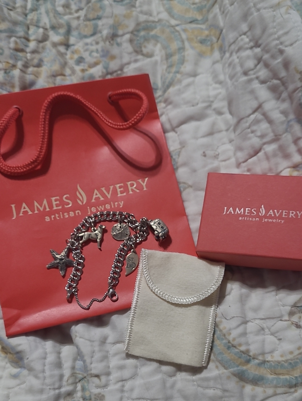 James Avery Silver Charm Bracelet with RARE Nautical and Heart Charms